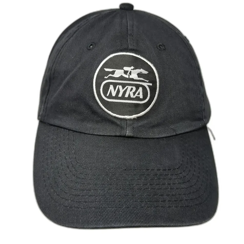 NYRA Horse Racing Baseball Cap Black OSFM Adjustable Slideback Jockey Logo Hat